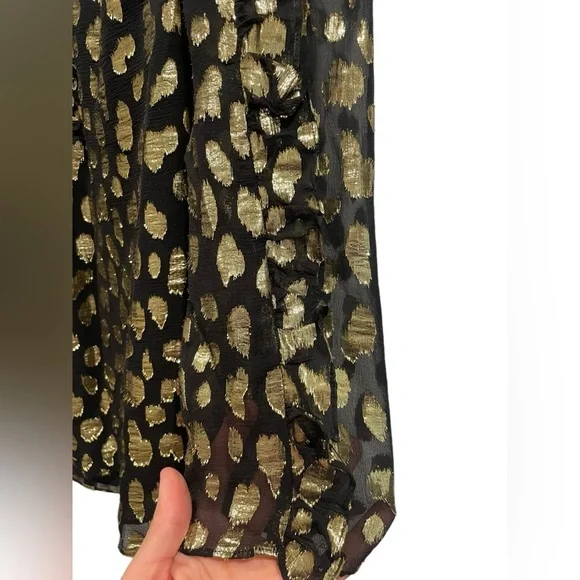 Rebecca Taylor 100% Silk Black and Gold Ruffle Sleeve Blouse- Size 0 - Picture 4 of 9